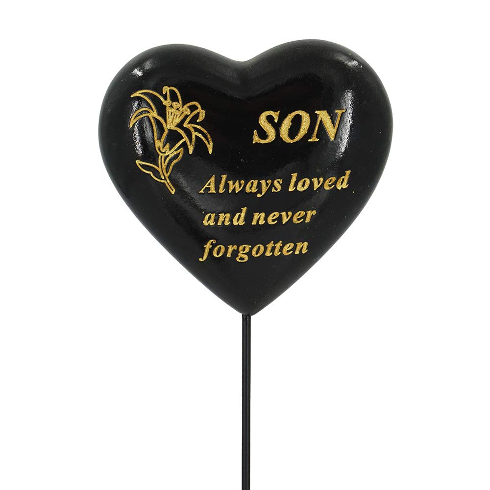 Scoban Black Special Son & Gold Lily Flower Memorial Tribute Stick Graveside Plaque