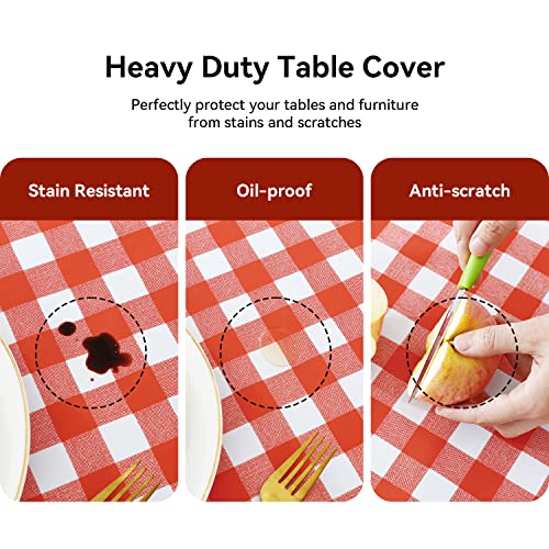 Romanstile Rectangle PVC Table Cloth Gingham Checkered Tablecloths Wipeable Plastic Tablecloth Waterproof for Christmas Party Birthday Picnic dining,Gingham fabric,Summer 55x78 inch, Red and White - Image 5