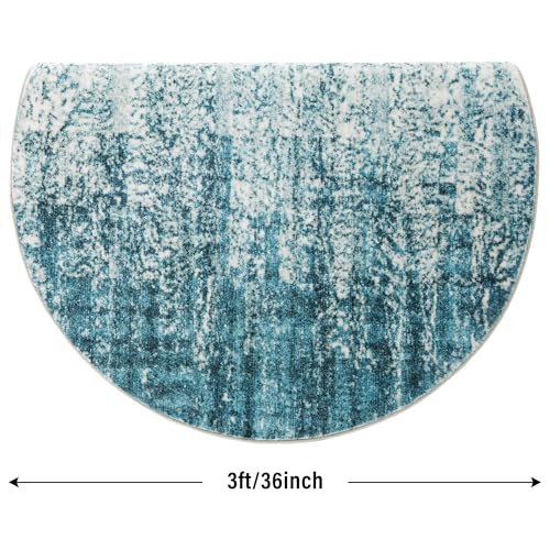 Image of Carvapet Washable 3ft Round Area Rug - Modern Abstract Teal Circle Carpet