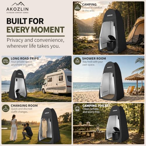 AKOZLIN Portable Camping Toilet con Tienda de Privacidad Plegable y Gel para Desechos Líquidos, Baño al Aire Libre para Adultos con Tienda para Ducha, Vestidor y Bolsa de Transporte para Camping, Senderismo y Viajes miniatura 7