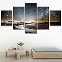 SIGNWIN 5 Panel Canvas Wall Art Aerial Astronomy & Space Expressive Global Moon Multicolor Photography Realism Warm for Home Decorations Ready to Hang - 60