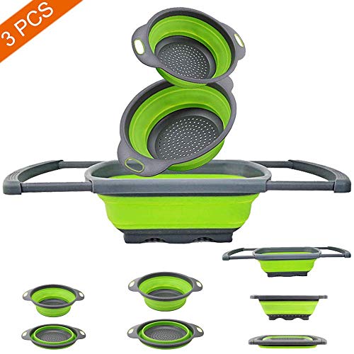 EigPluy Passoire de cuisine pliable sur l'évier avec poignées extensibles 6 quart pour égoutter les fruits, les pâtes, les légumes 01