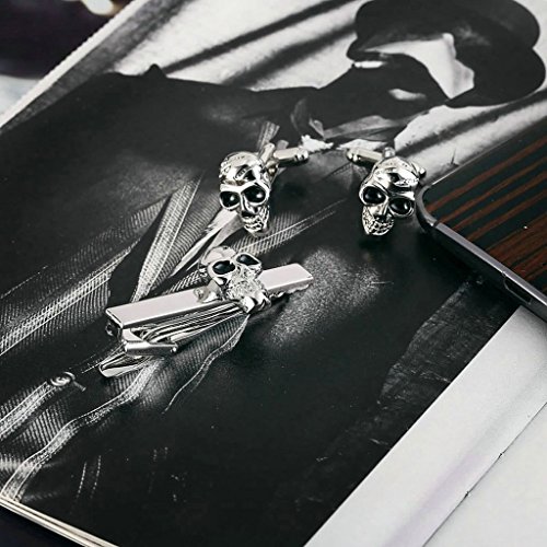 Daesar Heren roestvrij staal Tie Clip Manchetknoop Set Zilver Zwart Gothic Skull Manchetknoop - Image 4