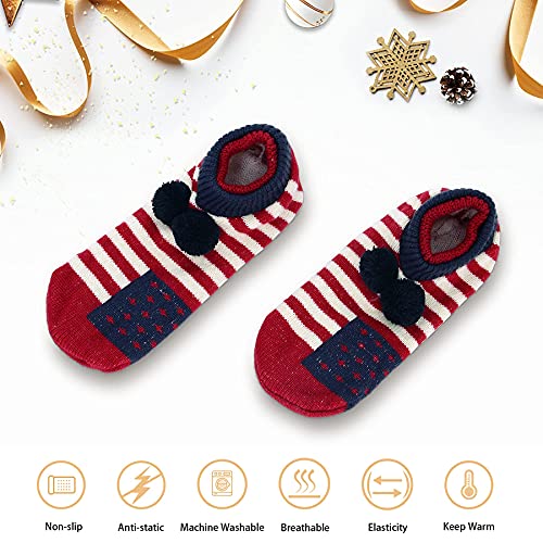 Zando Womens Warm Slipper Socks House Cozy Ankle Socks Women Winter Slipper Socks With Gripper Non-Slip Cozy Fuzzy Socks Low Cut Thick Non Skid Socks Knitted Cabin Socks Black #TOP4