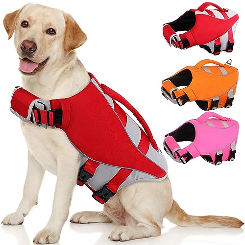 Kuoser Dog Life Jacket with Reflective Stripes, Adjustable High Visibility Dog Life Vest Ripstop Dog Lifesaver Pet Life Preserver with High Flotation Swimsuit for Small Medium and Large Dogs Kuoser Dog Life Jacket with Reflective Stripes, Adjustable High Visibility Dog Life Vest Ripstop Dog Lifesaver Pet Life Preserver with High Flotation Swimsuit for Small Medium and Large Dogs