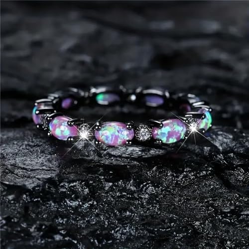 Generic Cute Oval Shaped Purple Synthetic Apatite Engagement Ring and Wedding Ring for Women Vintage Black Metal Band Jewelry Bridal Accessories4