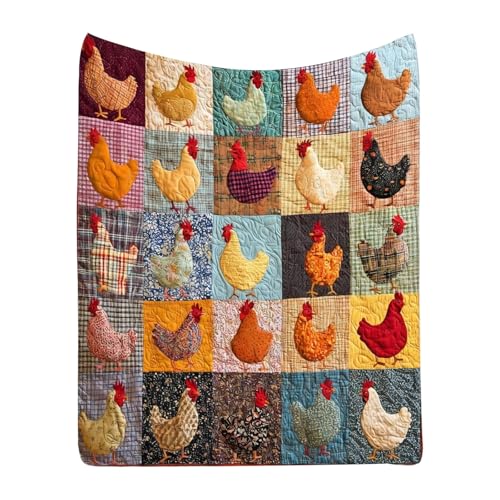 Chicken Quilt Vintage Rooster Plaids Print Blanket Chicken Print Flannel Funny Colorful Fleece Throw Blanket Rooster Checkered For Home Indoor Outdoor Use Machine Washable Machine Washable Flannel