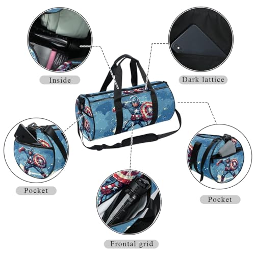 For Captain America Sporty Duffle Bag, Sized 17.7 Inches with Interior Zipper Pocket and Large Capacity - Swim, Basketball, Travel, Carry on Bag2