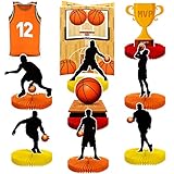 Picture of Epakh 10 Pcs Basketball Birthday Decorations Basketball Honeycomb Centerpiece Player Silhouette Honeycomb Centerpiece Sport Themed Party Table Toppers for Boy Sport Baby Shower Party Supplies