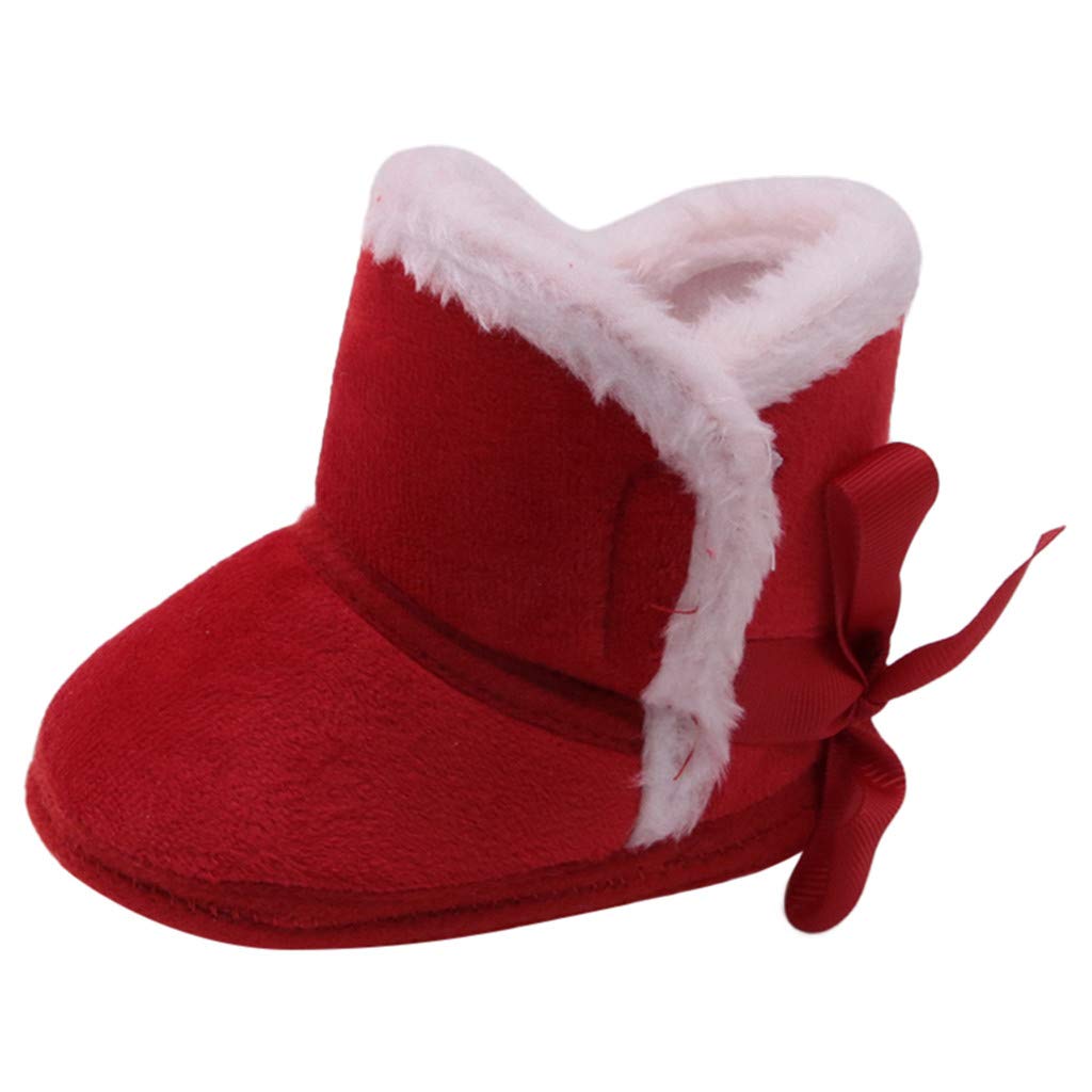 Infant Toddler Boys Girls Winter Snow Boots Baby Faux Furry Ankle Booties Shoes Newborn Non-Slip Soft Sole Warm Boots (Red, 12-18 Months)