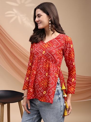 Image of Youthnic Women's Poly Rayon Printed Alia Cut Peplum Top | Top for Office | Women's Tunics | Short Kurti Women| Regular Fit