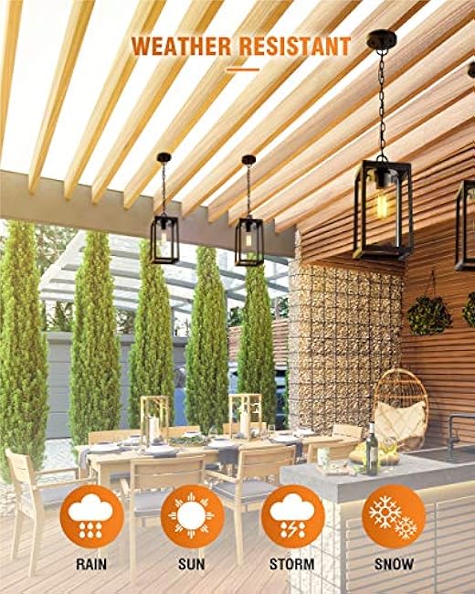 Beionxii Outdoor Pendant Light, Modern Exterior Hanging Porch Lantern, Black Cast Aluminum w/Clear Cylinder Glass - A291H-1PK