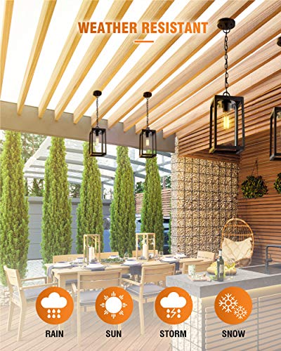 Beionxii Outdoor Pendant Light, Modern Exterior Hanging Porch Lantern, Black Cast Aluminum w/Clear Cylinder Glass - A291H-1PK - Image 6