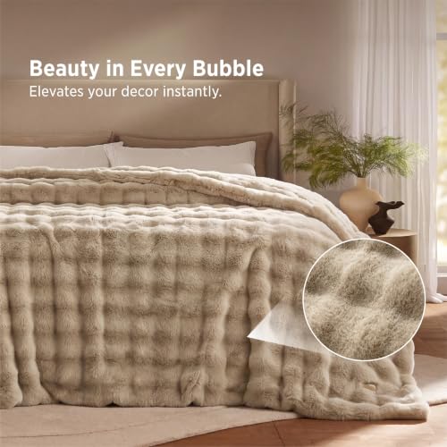 Image of Bedsure GentleSoft Bubble Faux Fur King Size Blanket for Bed, Fluffy Fuzzy King Blanket for Winter, Soft Cozy Faux Fur Bedding Thick Warm Plush Decor for Bedroom, Beige, 104x90