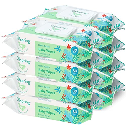 Image of Offspring Baby Wipes, Softer Larger Thicker and More Absorbent Eco Friendly Plant Cellulose Based Wet Wipes with Aloe for Gentle Cleansing from Head to Toe