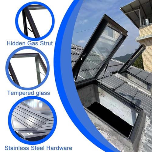 Fenêtre de Toit,Lucarne Ouverture,Fenêtres pour Toits,Lucarne Ouverture Vasistas,Fenêtre d'accès de Visualisation,Puits de Lumière,en Aluminium,Universelle,Personnalisable,pour Grenier/Sous-sol(22x16i