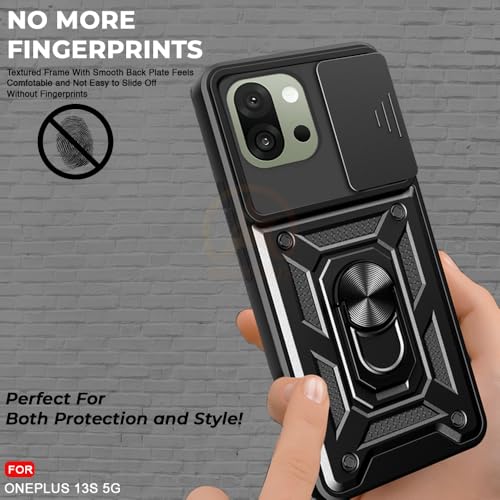 Image of Armor Bumper Back Cover Case for OnePlus 13S 5G Rotating Camera Cover, Ring Holder & Kickstand | Heavy Duty & 360 Degree Protection OnePlus 13S 5G Back Cover (Black)