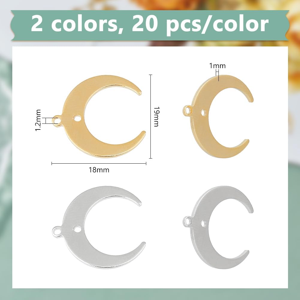 DICOSMETIC 40Pcs Crescent Moon Pendant Charm 2 Colors Moon Connector Charm Brass Moon Link Charms Real 24K Gold Plated Double Horn Charm for Bracelet Necklace Earrings Keyring Jewelry Making - Image 2