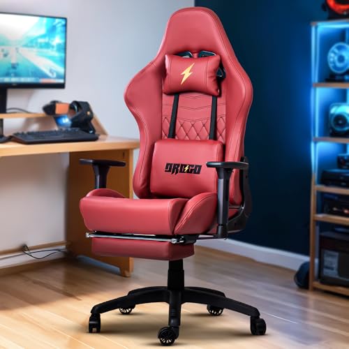 BAYBBAYBEE Drogo Multi-Purpose Ergonomic Gaming Chair with 7 Way adjustable Seat, PU Leather, Head & USB Massager Lumbar Pillow | Home & Office Desk Chair with Full Reclining Back & Footrest(Wine Red)