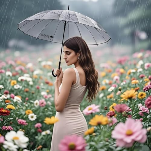 Image of ISABRELLA Transparent Umbrella for Women-long white Dome Umbrella 120CM Coverage Windproof Automatic Transparent Golf Umbrella for Outdoor Weddings or Events for Men and Women