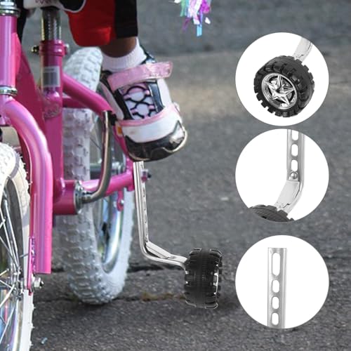 Juego de ruedas estabilizadoras y auxiliares para bicicleta GALPADA con marco plateado y timbre, ajuste universal para bicicletas, soporte robusto para equilibrio, ideal para niños que aprenden a andar en bicicleta, color negro miniatura 3