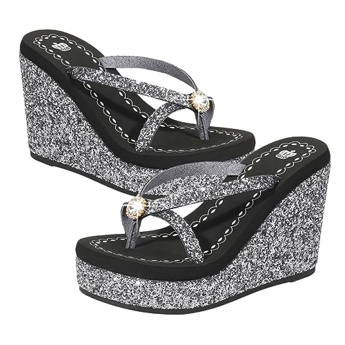 Sandales à sequins et diamants pour femmes : tongs élégantes à talons hauts pour l'été