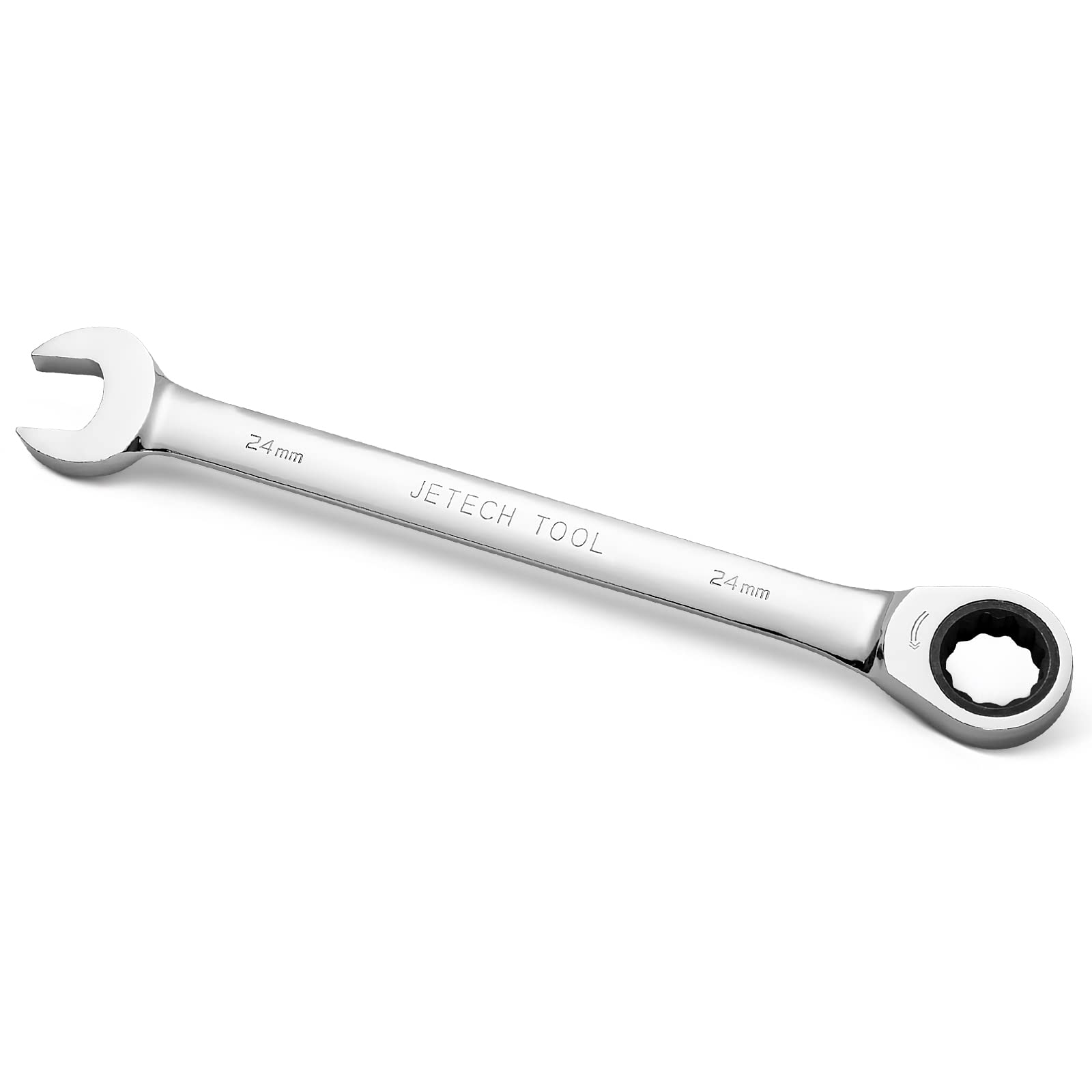 Jetech 24mm Gear Wrench - Metric Industrial Grade Cr-V Steel Ratcheting Combination Wrench, Ratchet Spanner in Polished Chrome Finish