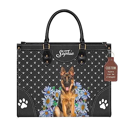 Personalized German Shepherd Dog Handbags, Custom Name Dog Leather Bags, Purses, Shoulder Bag, Gift For Dog Mom Dog Lover