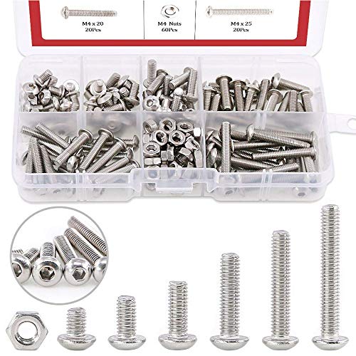 hilitchi 250 [M2] Edelstahl Innensechskant Button Head Cap Schrauben Schrauben Muttern Sortiment Kit