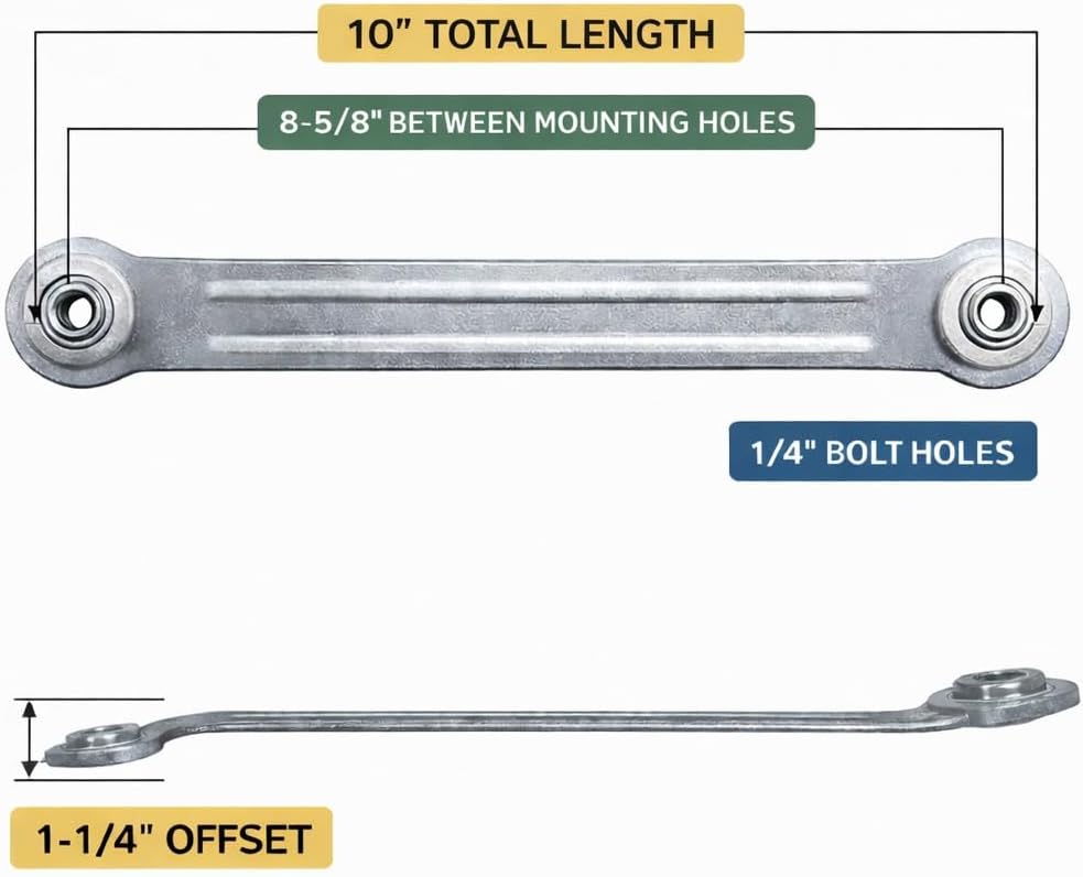 Patio Glider Bearing Bracket Rocker Arm Hardware Repair Kit - 10" Length, 8 5/8" Hole to Hole - 4 Pack