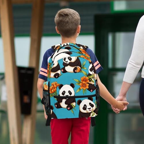 Ensemble sac à dos scolaire grande capacité et trousse à crayons panda bleu