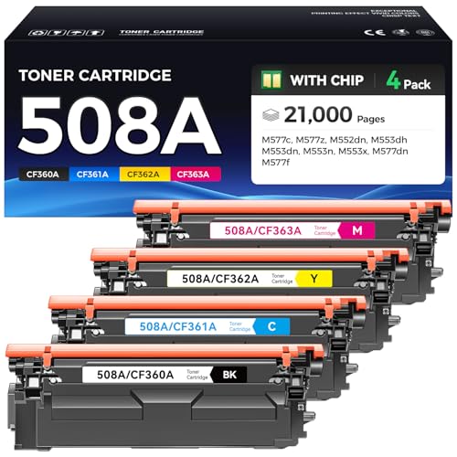 Image of 508A Toner Cartridge Set 4-Pack Replacement for HP 508A 508X CF360A CF361A CF362A CF363A Compatible with Color LaserJet Enterprise M552dn M553dh M553dn M553n M553x MFP M577dn M577f M577c M577z Printer