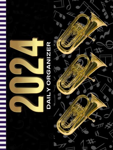 【2024年版デイリーオーガナイザー】ハードカバー/8.5x11 大きな日付/1日1ページ/メモ欄付き-ToDoリスト-時間枠-スケジュール/1月~12月/…ギフト/チューバ-楽器カバー