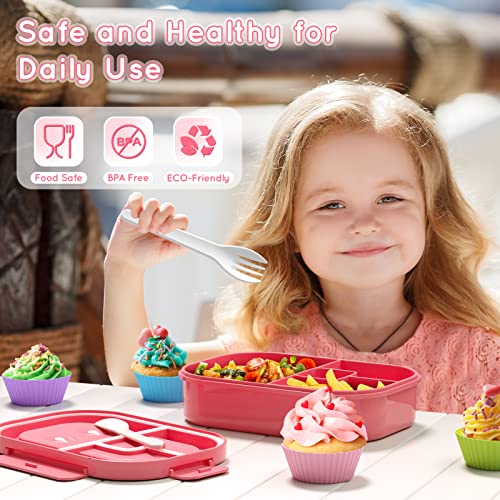 TIME4DEALS Bento Box, 44oz 4 Compartment Lunch Container with Cutlery for Kid/Adult/Toddler, Leak Proof, Microwave/Dishwasher/Refrigerator Safe, BPA Free (Pink) - Image 4