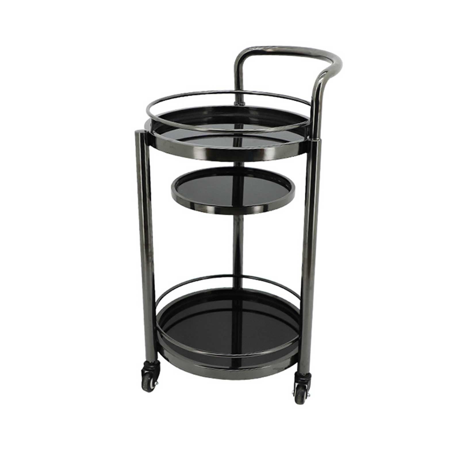 Carro rodante Carro de barra café metal redondo 3 niveles, mini carro utilitario con ruedas, bandeja escalonada for organizador mesa , estante cocina for el hogar, 16.5 x . 32.6 pulgadas(Negro)
