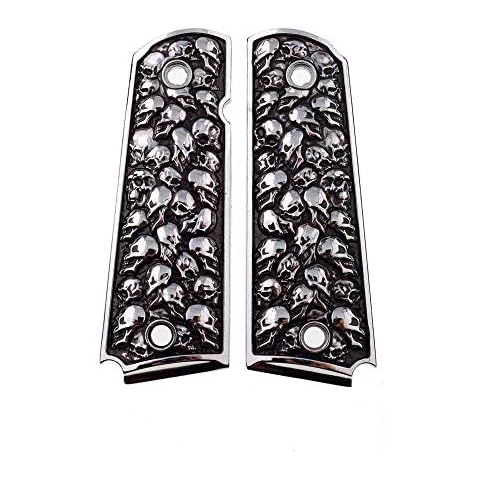 1911 Premium Gun Grips Compatible Replacement for Colt Kimber RIA S&W Clones Pewter Finish Aluminum Skulls Cover