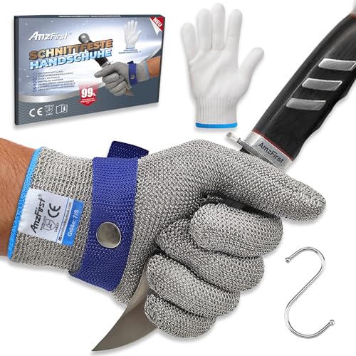AmzFirst 1 Pack Level 9 Cut Resistant Gloves, Food Grade for Stainless Steel Mesh Metal Glove, Kitchen Cooking Gloves for Women and Men, for Butcher Meat Cutting Oyster Shucking, Size: 8/Medium