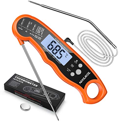 Termmetro digital de carne para barbacoa, termmetro de cocina con pantalla LCD, con 2 sondas de acero inoxidable y cable largo e imn, ajuste de temperatura para cocina, barbacoa, horno