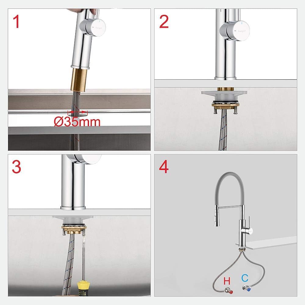 MICE COLLECTION - Grifo Mezclador de Cocina Profesional con Ducha de Mano y Caño Flexible, Griferia para Fregadero Monomando Extensible Gris MICE22115-9
