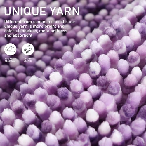 Image of Yimobra Chenille Bathroom Rugs, 28x17.5, Extra Soft Bath Mats for Bathroom Non Slip, Fluffy Plush Luxury Shower Mat Outside, Water Absorbent, Machine Washable, Purple & Lavender