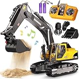 GraceDuck Remote Control Excavator Toys for Boys, 3 in 1 RC Excavator Toy with Alloy Bucket, Rock Breaker, and Grapples - Rotatable 680°, Lights and Sounds RC Construction Toys for Boys Age 3+