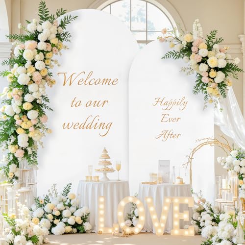 Image of White Blue Photo Arch Backdrop Cover Set of 2-7.2 and 6ft Spandex Arch Covers Stretchy Backdrop Baby Shower Arch Stand Covers for Boys Birthday Party Wedding Balloon Arch Background Decorations
