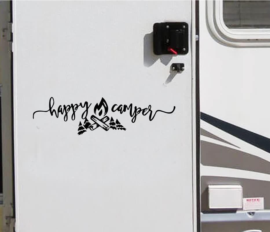 Image of WSQ Happy Camper Vinyl Decal Sticker - 7 inch Waterproof Camping Stickers Decals for Cars Campers Trailer Trucks Laptop Waterbottles Hardhat Windows Motorcycle Vehicles Accessories