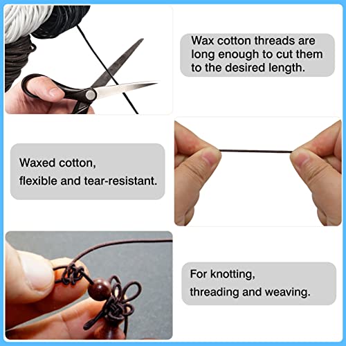 TOAOB 105 Metres Waxed Cotton Cords Braided Cotton Cord Black Brown White Thread Beading Strings 1.5mm for Jewellery Making Craft Decoration - Image 4