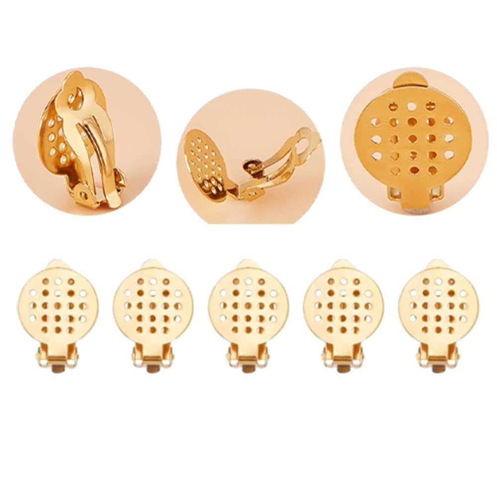 Clip-On Orecchini Acciaio Inossidabile Oro 20 Pezzi Rotondo Piatto Dorso Vassoio Convertitori Donne