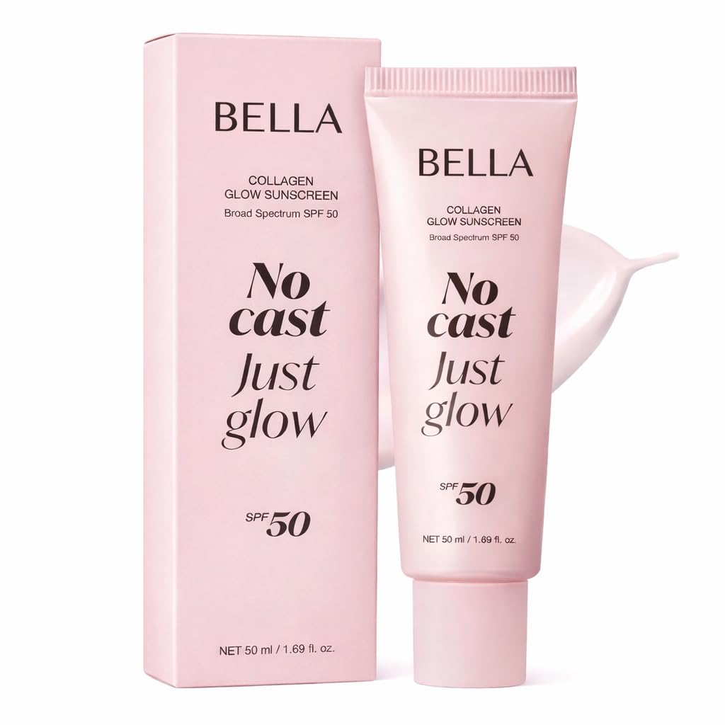 Bella Collagen Glow Sunscreen Broad Spectrum Better UV SPF 50+, Invisible Facial Sunscreen with Collagen, UV, UVA & UVB, Boosts Skin Radiance | Korean Technology