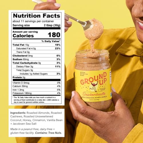 Ground Up Almond & Cashew Nut Butter - Snickerdoodle - Peanut-Free, Dairy-Free, Gluten-Free - 1 Jar 12oz