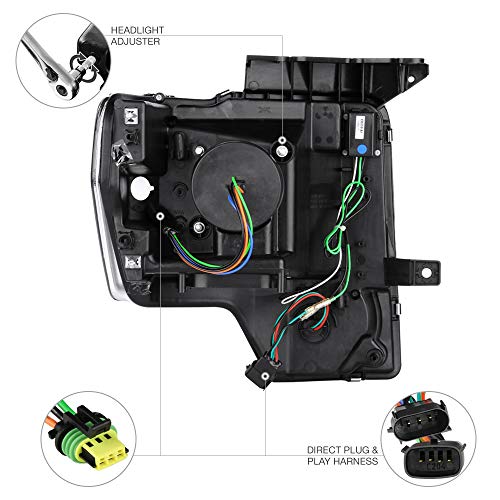[For 2013-2014 Ford F150 Pickup Truck Xenon Hid Model] Oled Neon Tube Black Projector Headlight Headlamp Assembly, Driver & Passenger Side #TOP3