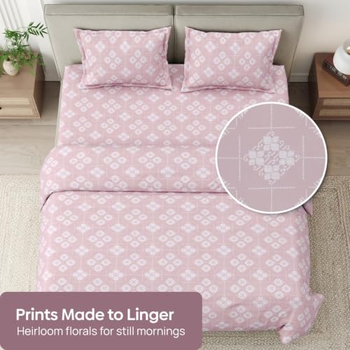 Image of Haus & Kinder King Size Bedsheet for Double Bed with 2 Pillow Covers 108 Inch x 108 Inch| Premium Soft & Silky Pure Cotton 300 TC Flat King Bedsheet | Opal Harmony Warm Grey