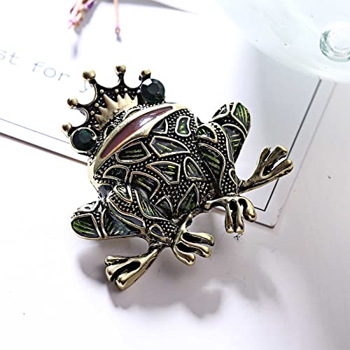 Image of Frog Enamel Pin Vintage Green Crystal Rhinestone Frog Brooch Animal Corsage Bouquet Lapel Pin Badge Jewelry for Women Men